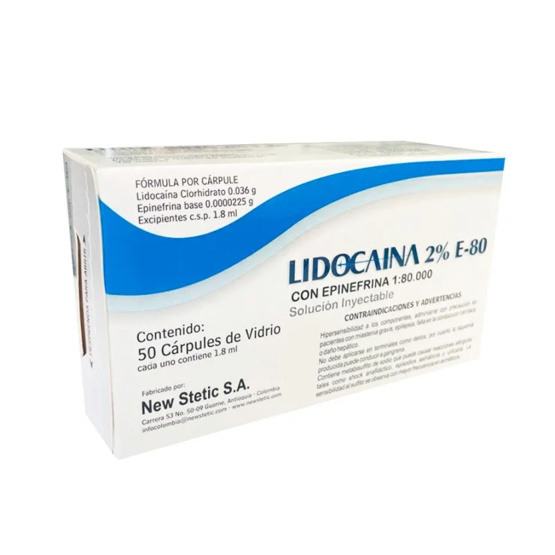 Lidocaína 2% con epinefrina Newstetic — 50 carpules de vidrio
