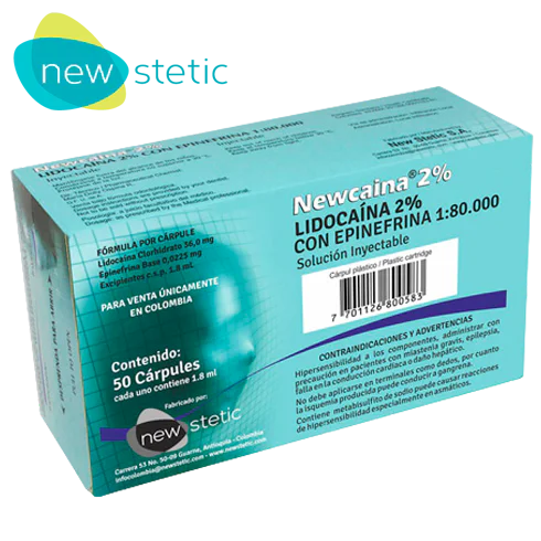 Lidocaína 2% con epinefrina Newstetic · 50 carpules de plástico